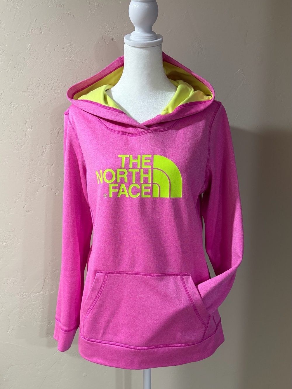 The North Face Women's Pink & Neon Yellow Fleece Pullover Hoodie